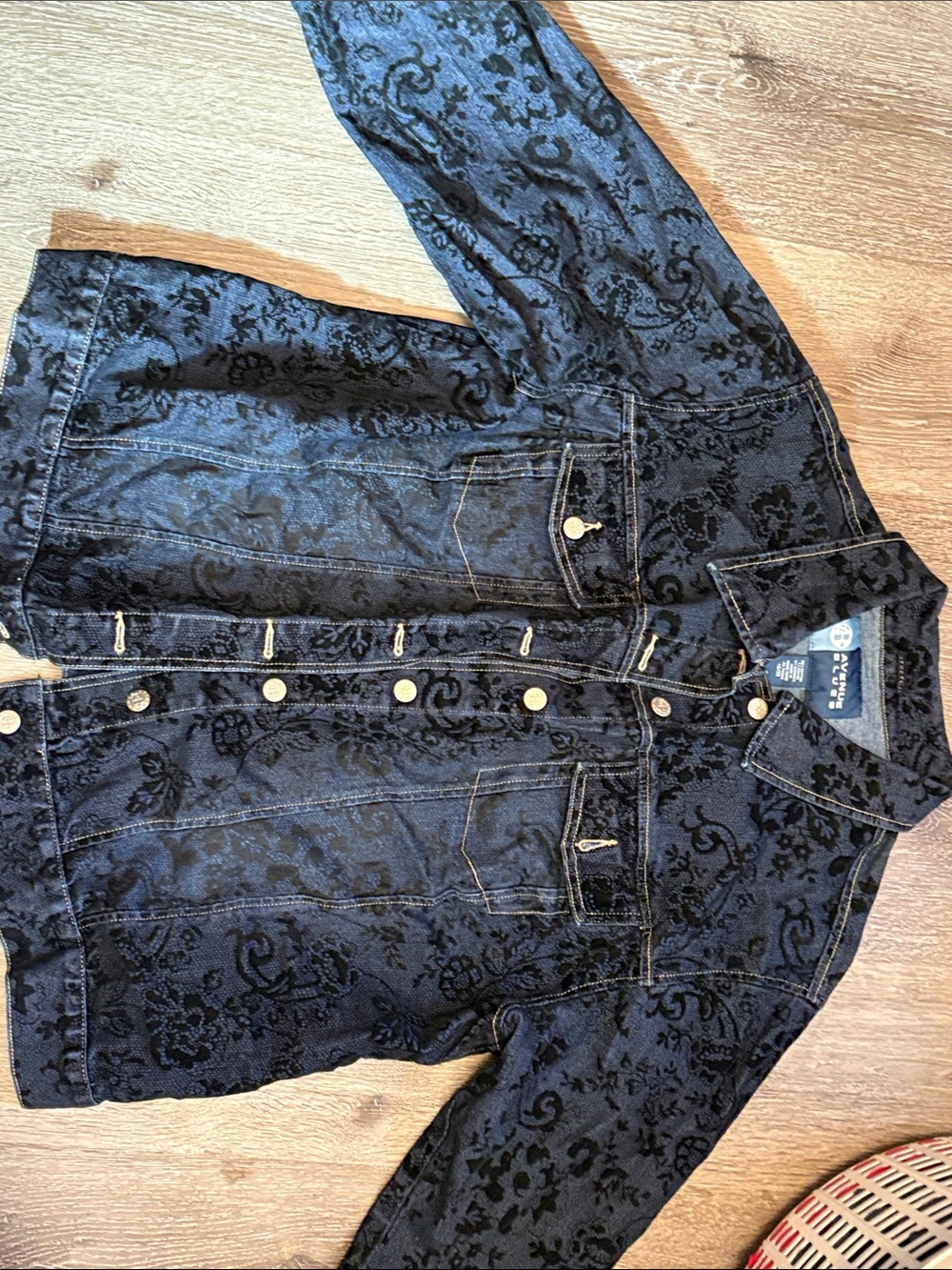 Black Floral-Print Kids Denim Jacket